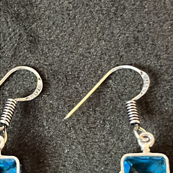 NWT NATURAL SWISS BLUE TOPAZ FLORAL DANGLE EARRINGS 925 STERLING SILVER 2.1” - Picture 5 of 8